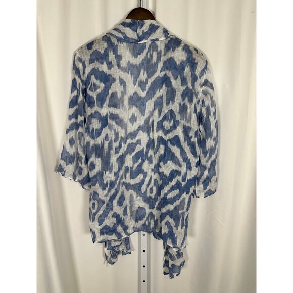 Chico's 100% Linen‎ Open Front Cardigan Blue White Beachy Resortwear 1 US Sz M - Picture 6 of 8